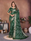 Aastha Fashion Green Pure Dola Silk Handmade Original Bandhej Saree | Grocsy