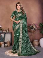 Aastha Fashion Green Pure Dola Silk Handmade Original Bandhej Saree | Grocsy