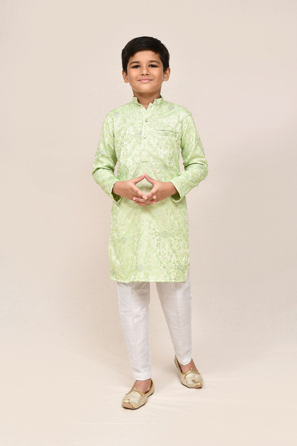 Joban Fashion Giza Cotton Pista Green Kurta With Straight Fit Pant | Grocsy