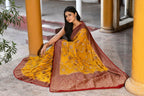 Joban Fashion Yellow Crepe Chiffon Pure Handloom Banarasi Silk Saree | Grocsy