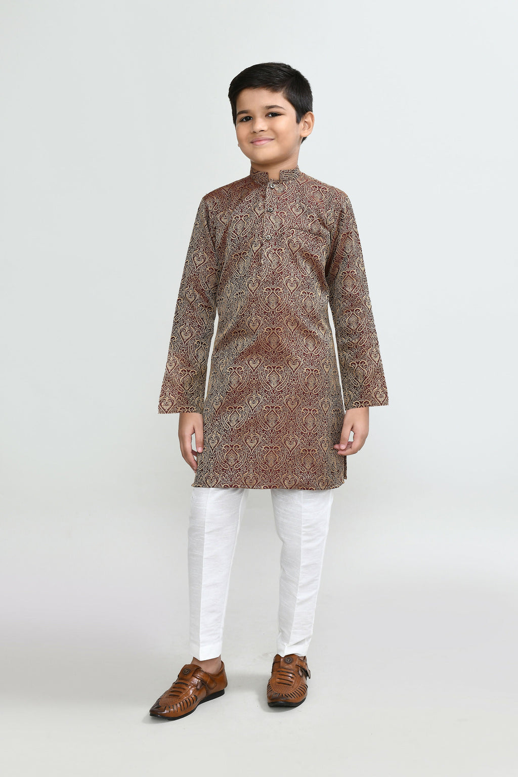 Joban Fashion Imported Jacquard Maroon Kurta With Straight Fit Pant | Grocsy