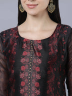 Myshka Women Black Red Floral Printed Chanderi Silk Kurta | Grocsy