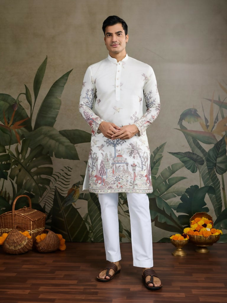Vastranavya White Exclusive Festival Wear Viscose Silk Thread & Sequence Embroidered Work Kurta | Grocsy