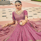 Onion Pink Heavy Viscose Khatli, Embroidery & Mirror Work Unstitched Lehenga Choli - Sisha Keshav | Grocsy
