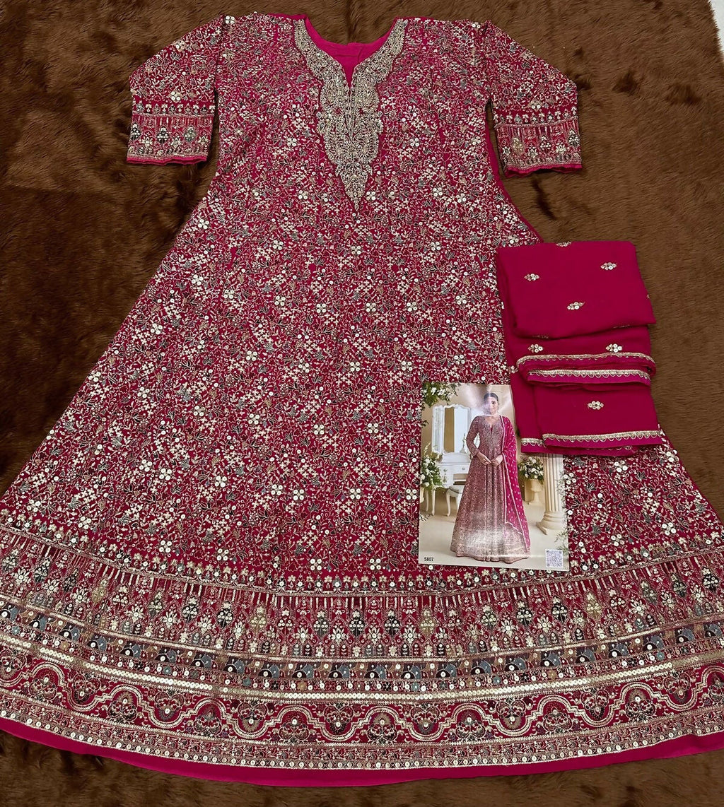 Anaita Rani Pink Real Georgette Readymade Anarkali Gown with Embroidery & Sequence Work | Grocsy
