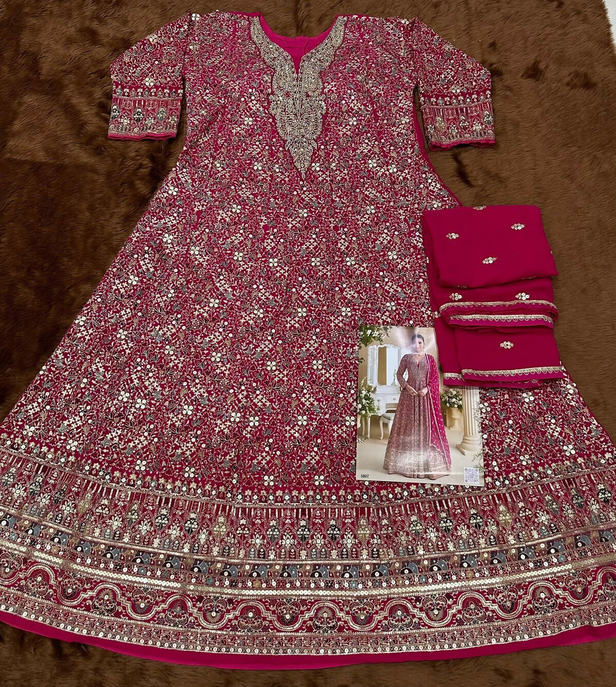 Anaita Rani Pink Real Georgette Readymade Anarkali Gown with Embroidery & Sequence Work | Grocsy
