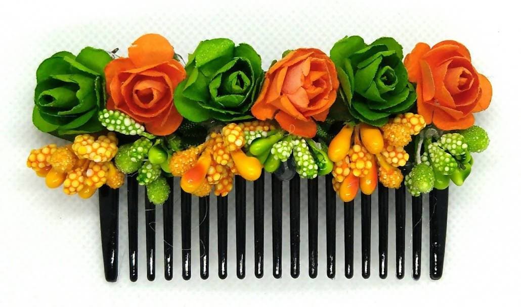 Green & Orange Flower Hair Comb | Grocsy