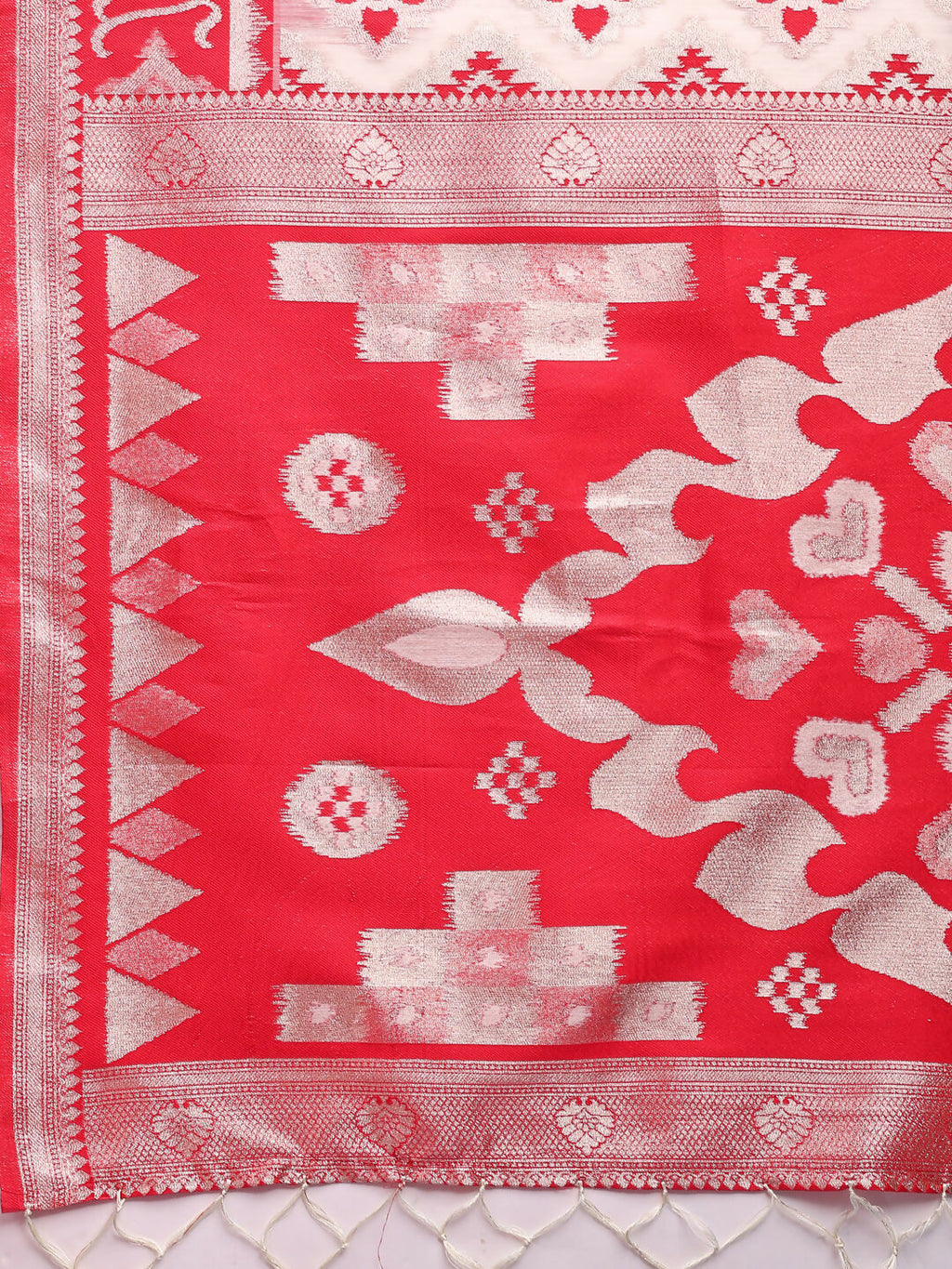 Shree Shyam Fashion Devistuti Red White Linen Cotton Saree | Grocsy