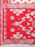 Shree Shyam Fashion Devistuti Red White Linen Cotton Saree | Grocsy