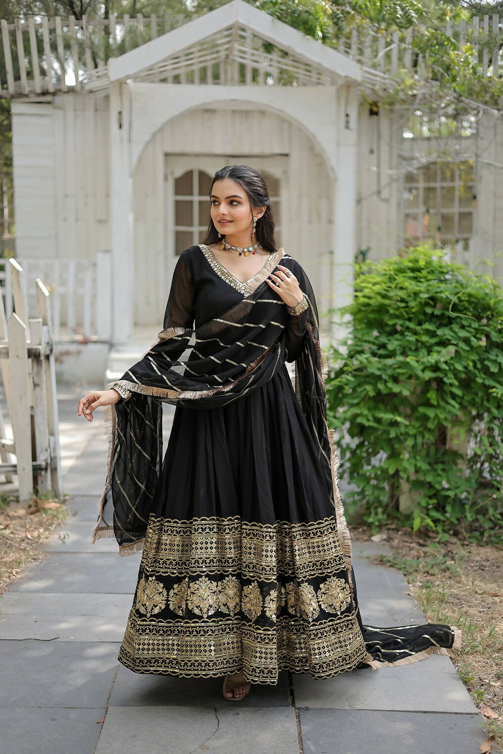 Joban Fashion Black Georgette Sequence Embroidery Work Kurta Set | Grocsy