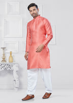 Joban Fashion Men's Jacquard Silk Pink Printed Kurta Pyjama set | Grocsy