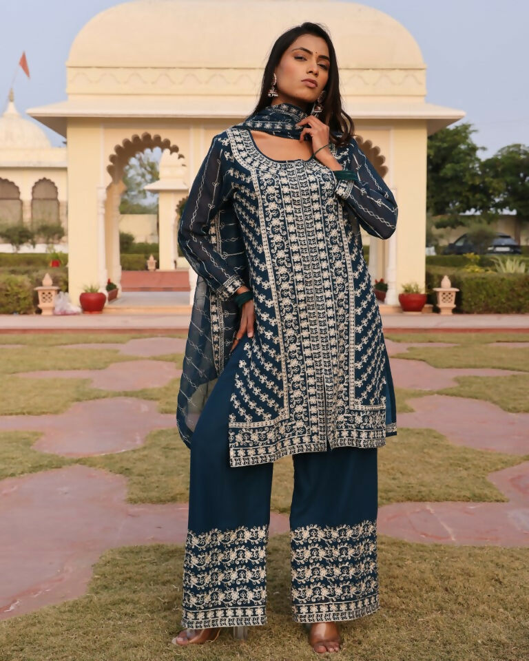 Jyoti Fashion Women's Morpeach Georgette Embroidered Designer Kurta Set | Grocsy