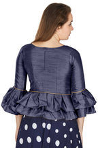 Aastha Fashion Women's Navy Blue Art Silk Bell Sleeves attire with Poly Cotton Lining Blouse | Grocsy