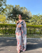 Vamsee Sia Grey Organza Saree | Grocsy