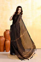 Piyari Fashion Women's Black Embellished Cotton Blend Zari Check Handloom Saree | Grocsy