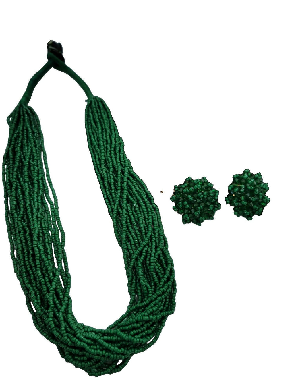 Inhanns Vibrant Handmade 20 Layers Beaded Necklace With Matching Earrings - Green | Grocsy