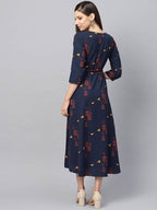 Yufta Women Navy Blue & Orange Quirky Printed Maxi Dress | Grocsy