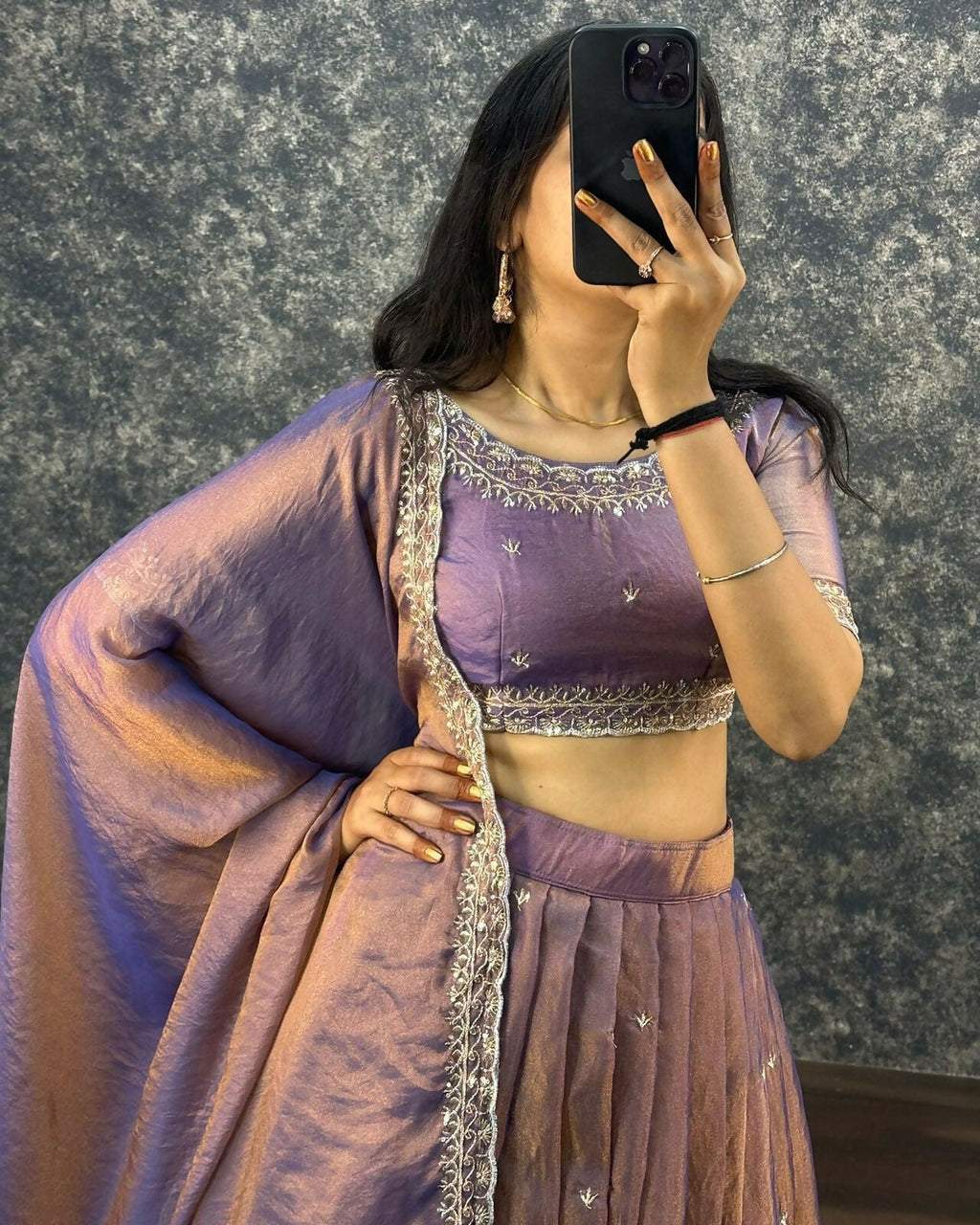 Teeya Creation Womens New Trendy Radiant Purple Hand-Embroidered Silk Lehenga Choli Set | Grocsy