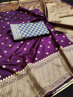 DEIANA'S Beautiful Designer Golden zari Soft Lichi Silk Saree - Wine | Grocsy