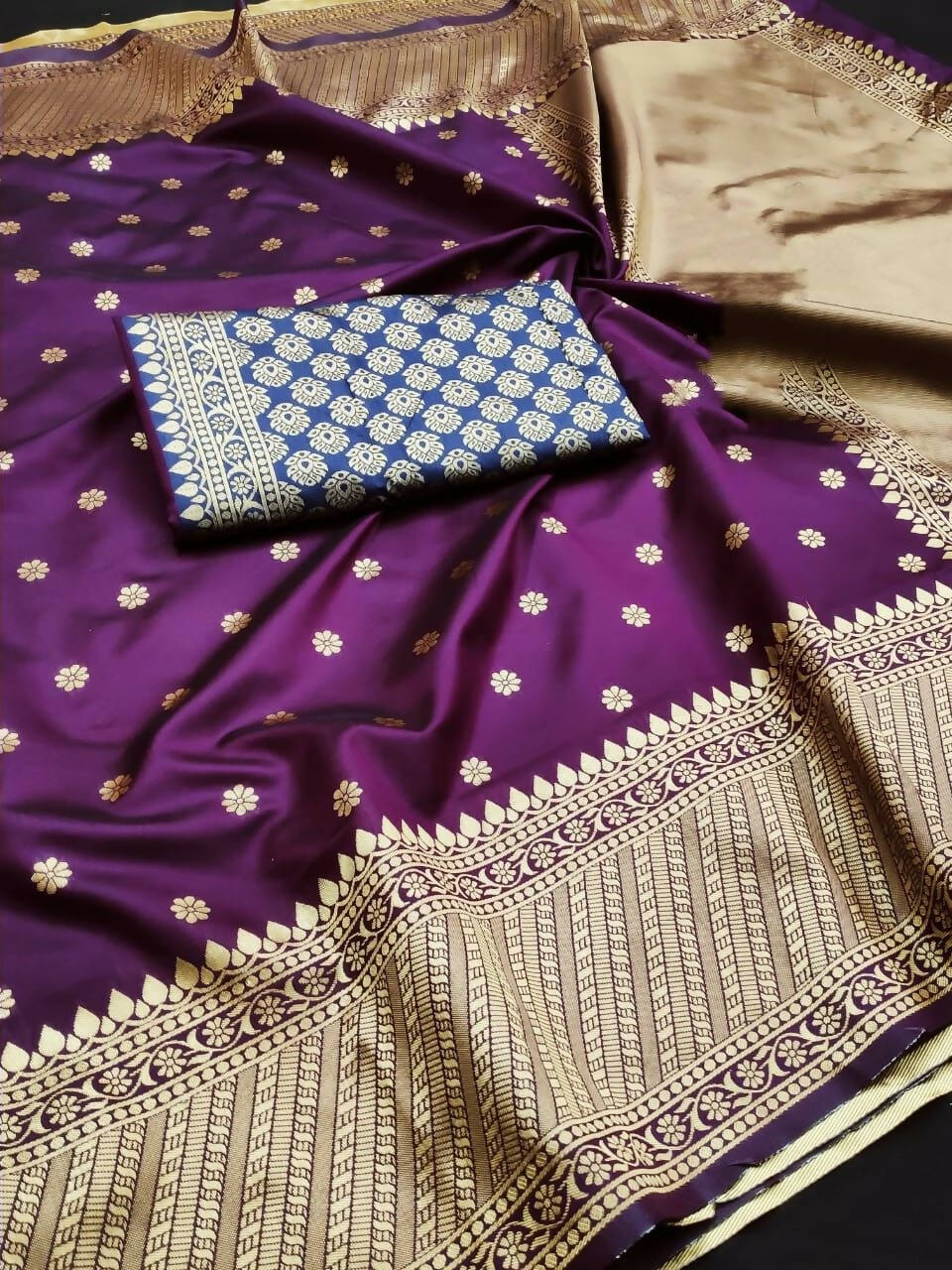DEIANA'S Beautiful Designer Golden zari Soft Lichi Silk Saree - Wine | Grocsy