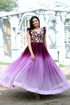 Jyoti Fashion Women's Wine Sequins Embroidery Faux Blooming Anarkali Dress | Grocsy