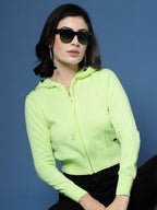 Women Winter Lime Green Cotton Cardigan - Wool Trees | Grocsy