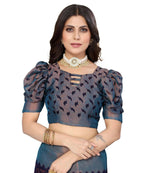 Vamika Navy Chiffon Brasso Bollywood Style Woven Saree (ALIZA NAVY) | Grocsy