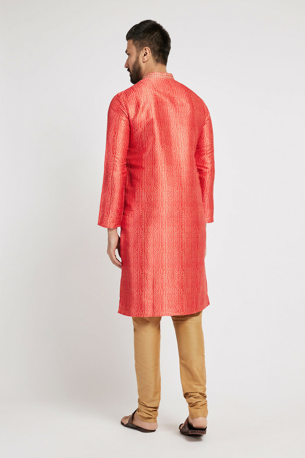 Ethnic India Red Men's Kurta Bandhani Polyester | Grocsy