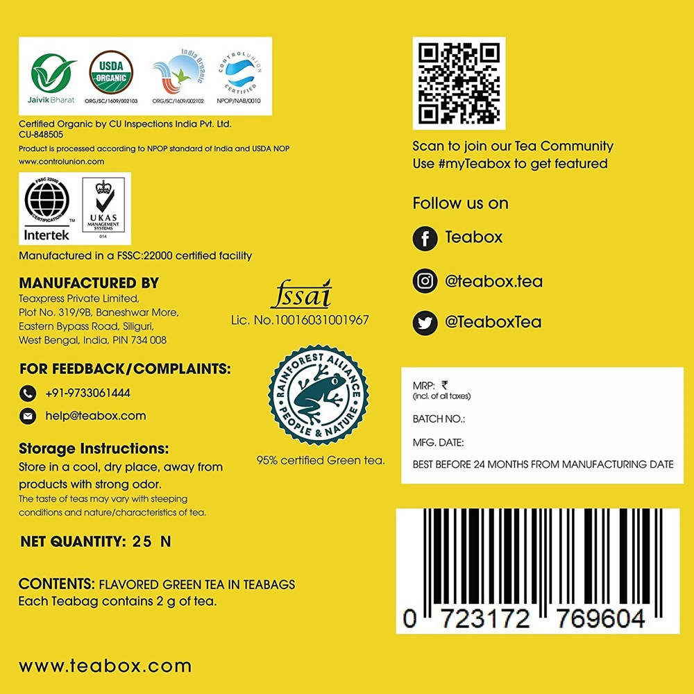 Teabox Organic Chamomile Green Tea Bags | Grocsy