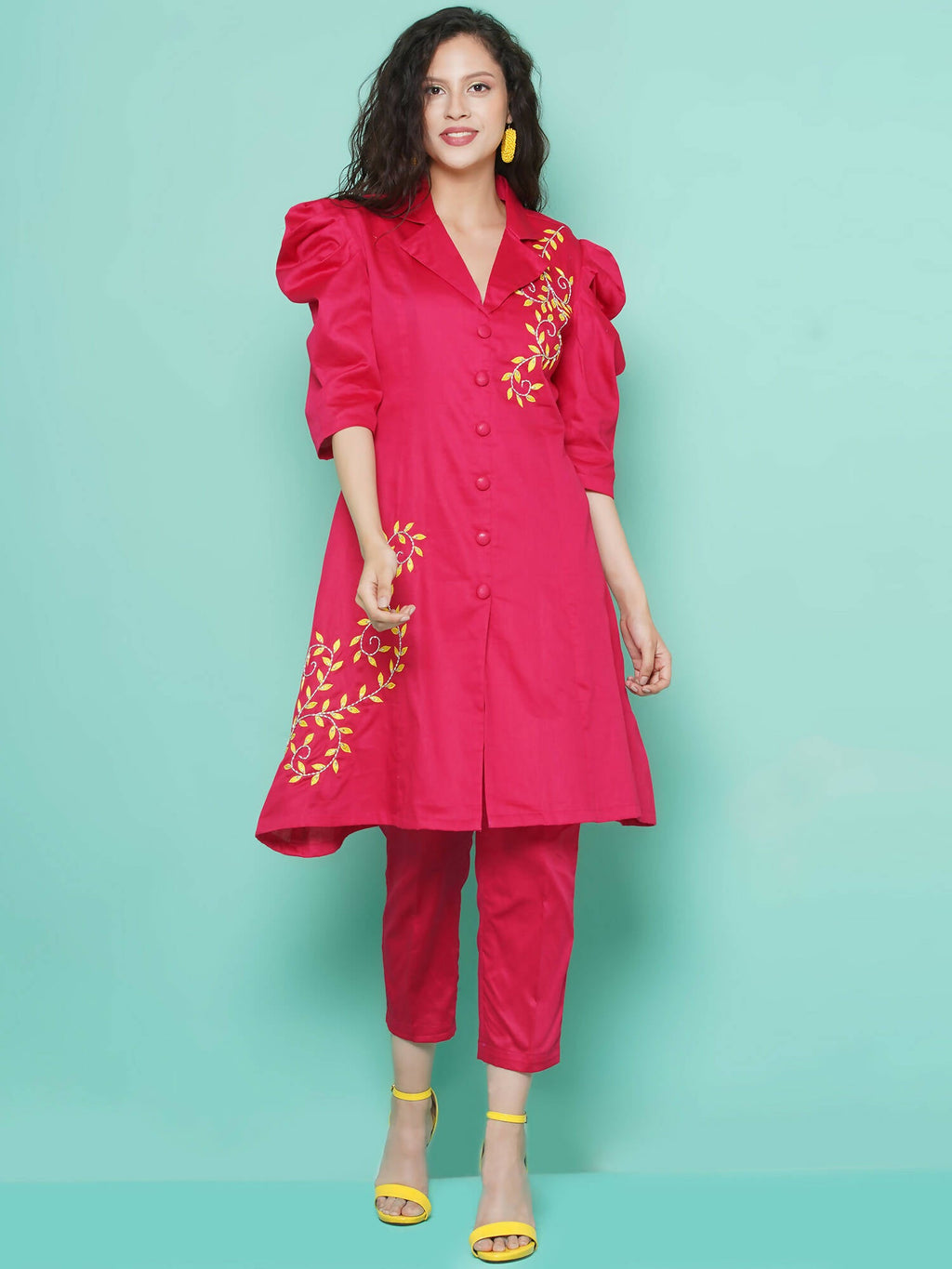 Women Republic Pink Cotton Silk Embroidered and Embellished Coord Set | Grocsy