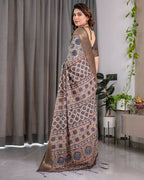PR Fashion Grey Pure Handloom Linen Saree | Grocsy
