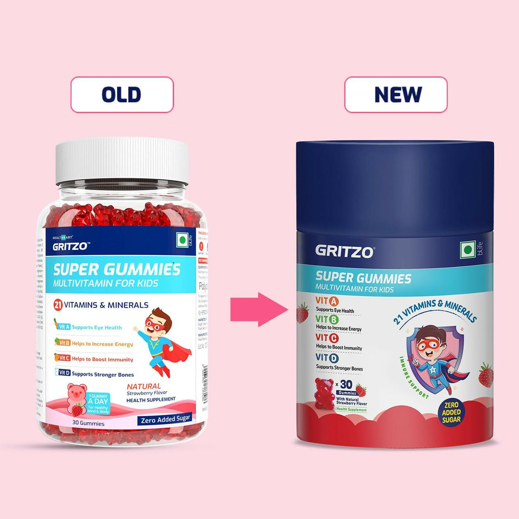 Gritzo Super Gummies, Multivitamin for Kids (Natural Strawberry Flavor) | Grocsy