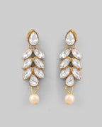 VOJ Gold-Polished Kundan Studded Pearl Long Necklace And Earrings Set | Grocsy