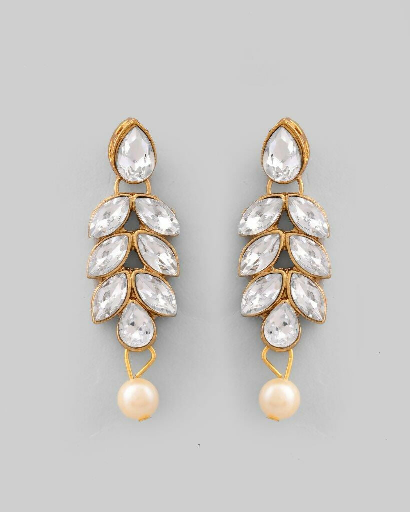 VOJ Gold-Polished Kundan Studded Pearl Long Necklace And Earrings Set | Grocsy