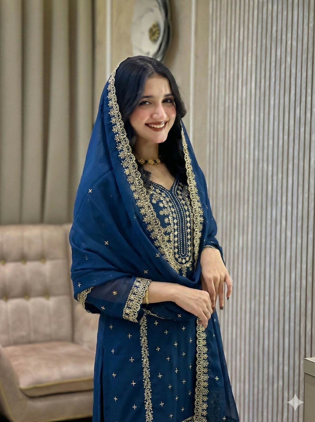 Teeya Creation Blue Color Faux Georgette Embroidery Work Party Wear Salwar Suit | Grocsy