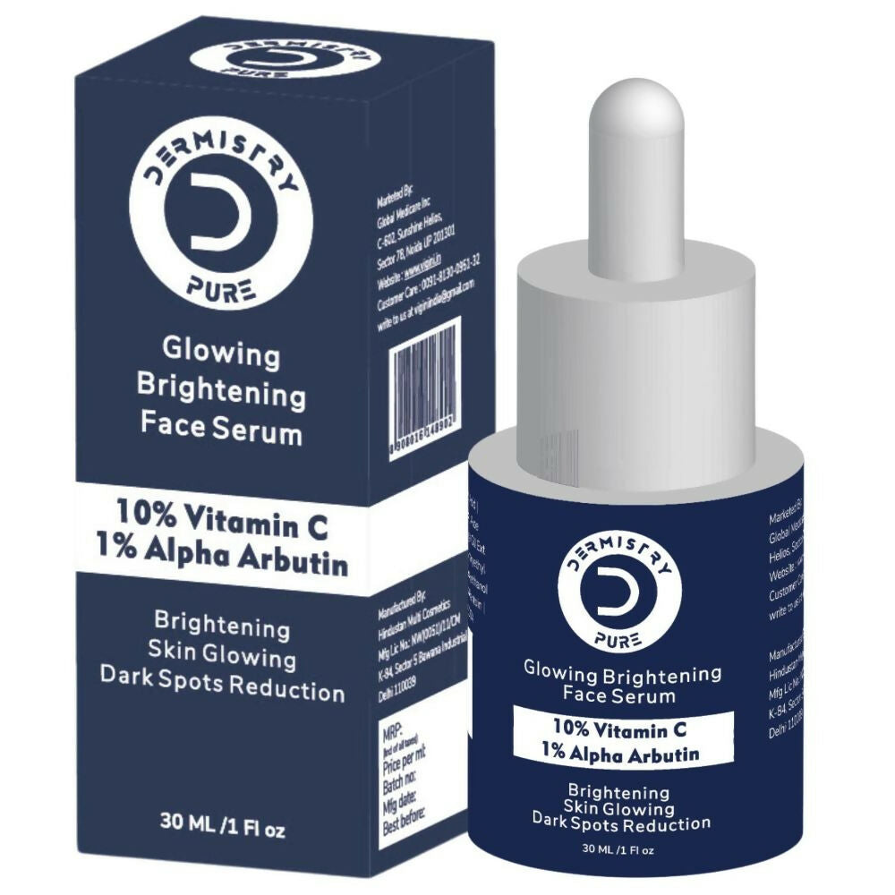 Dermistry Pure 10% Vitamin C 1% Alpha Arbutin Dull Skin Brightening Lightening Fairness Glow Serum | Grocsy