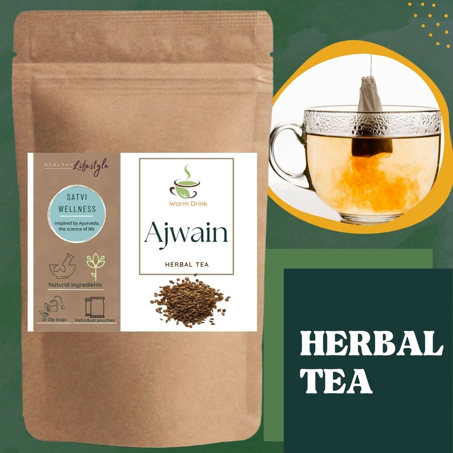 Satvi Wellness Ajwain Tea | Carom Seed Tea Bags | Herbal Tea | Grocsy