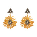 Nuyug 18K Gold-Plated Stones & American Diamond Studded Contemporary Wire Drop Earrings | Grocsy