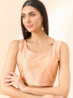 Peach Organza Geometric Embroidered Saree with Unstitched Blouse Piece - Roozal | Grocsy