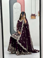 Teeya Creation Womens New Heavy Fox Georgette Fabric With Heavy Embroidery Work Wine Kurta Set | Grocsy