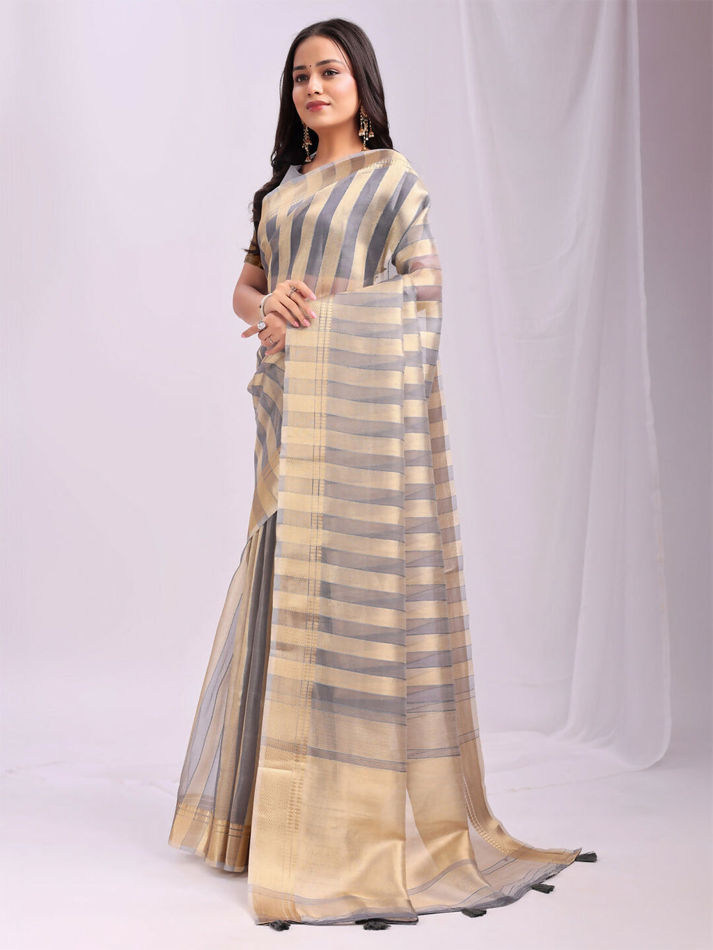 Shree Shyam Fashion Organza Grey Saree | Grocsy