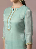 Myshka Women's Sea Green Solid Straight Party Kurta Set | Grocsy