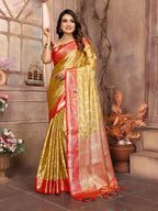 Anaita Golden Tissue Silk With Zari Weaving Saree With Blouse | Grocsy