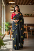 Teeya Creation Black Rangoli Silk Embroidery Work Party Wear Designer Saree | Grocsy