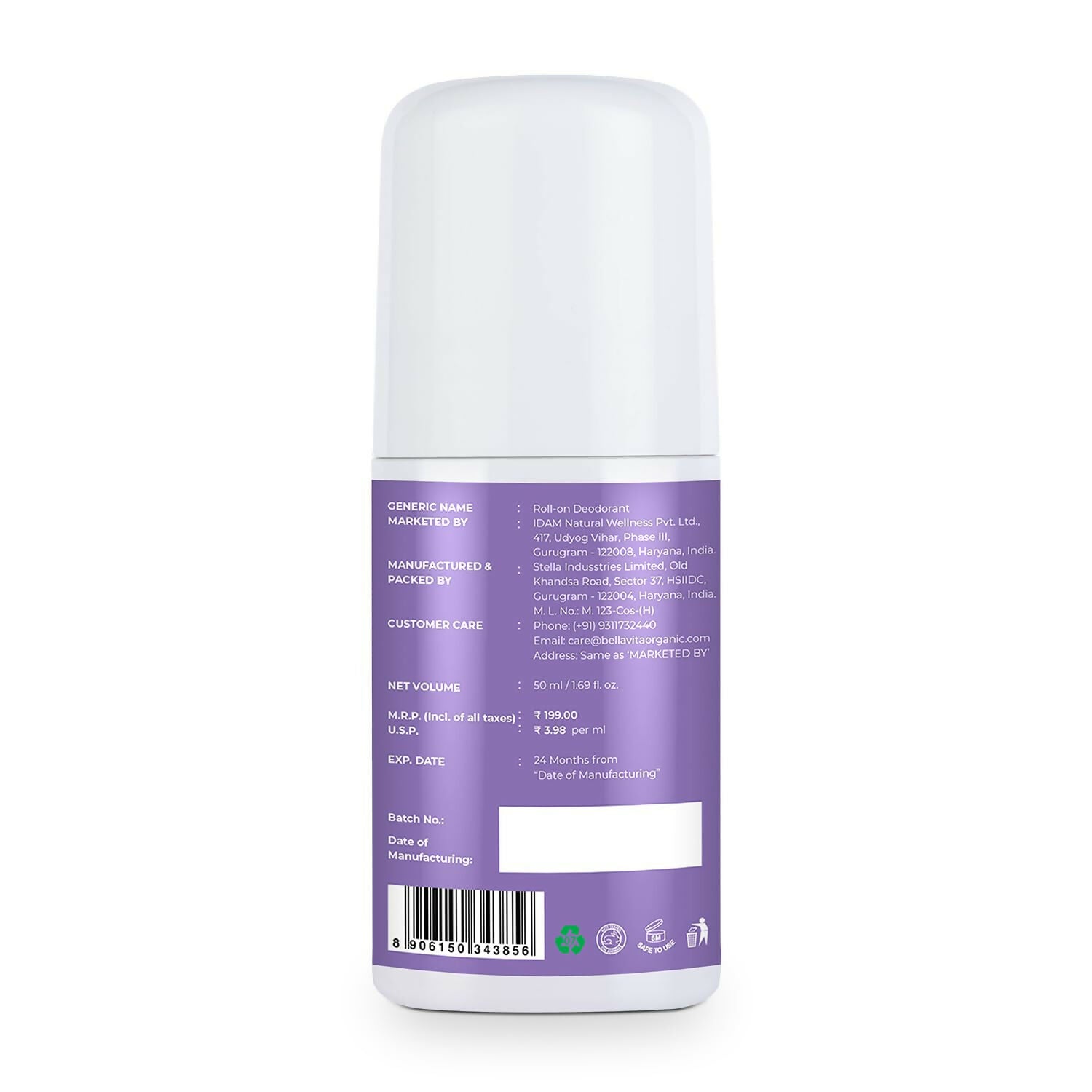 Bella Vita Flora Natural Underarm Roll On Deodorant for Women | Grocsy