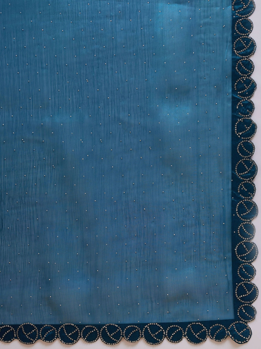 Teal Organza Swaroski Diamond Work Saree with Unstitched Blouse - Radha | Grocsy