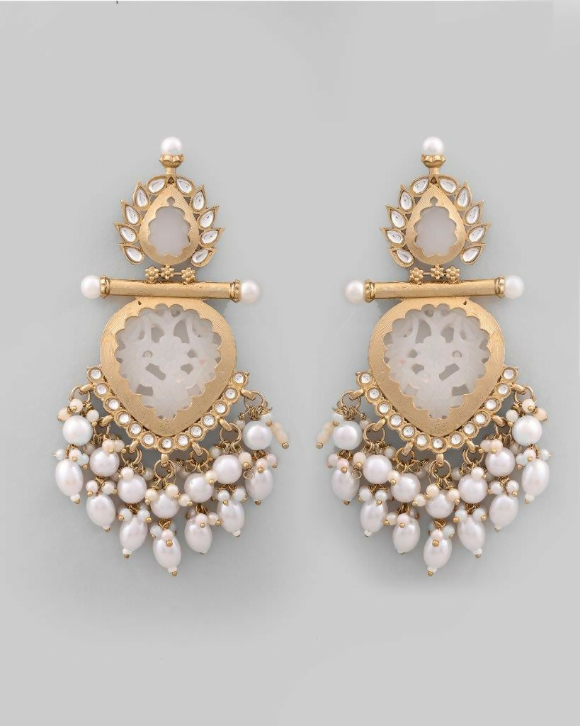 VOJ Gold-Polished White Colour Drop And Dangle Statement Earrings