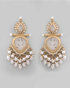 VOJ Gold-Polished White Colour Drop And Dangle Statement Earrings