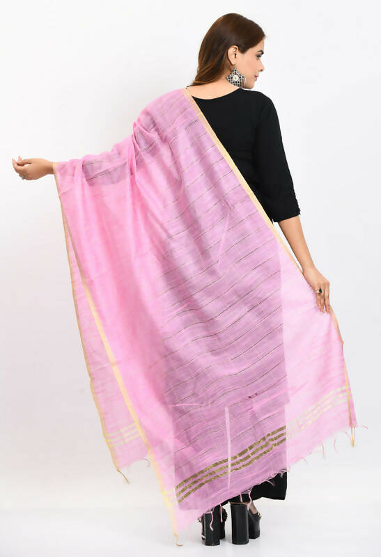 Mominos Fashion Moeza Women's Cotton Zari Box Baby Pink Dupatta | Grocsy