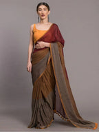Suta Grey Maroon Colourblocked Pure Cotton Saree | Grocsy